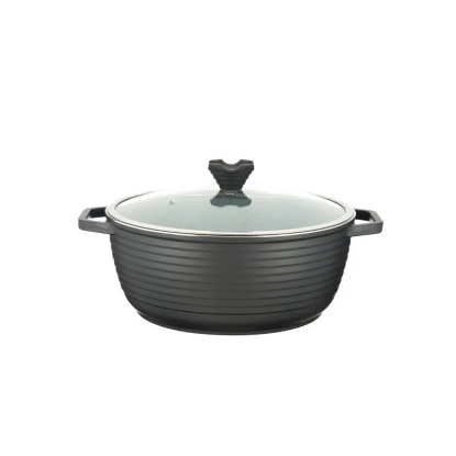 تصویر قابلمه عروس مدل کلاسیک خطی سایز 28 با درب شیشه‌ای و دسته مقاوم | فروشگاه ثمین