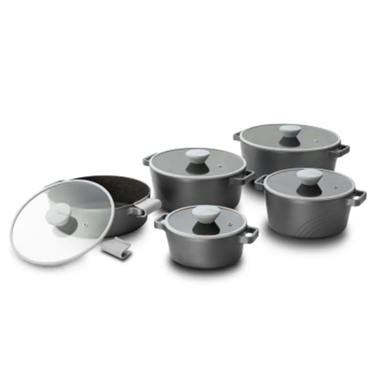 تصویر سرویس قابلمه ۱۰ پارچه نیوفلیم پلاس ۲۴ نقره‌ای | فروشگاه ثمین