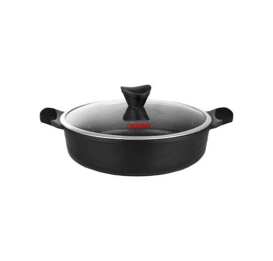 تابه گرانیتی کاندید مدل اوشن سایز 28 با دو دسته و درب پیرکس | کالای آشپزخانه ثمین