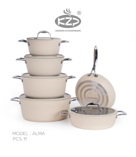 تصویر  سرویس قابلمه KZP کالکشن آلما ۱۱ پارچه درب سیلیکونی