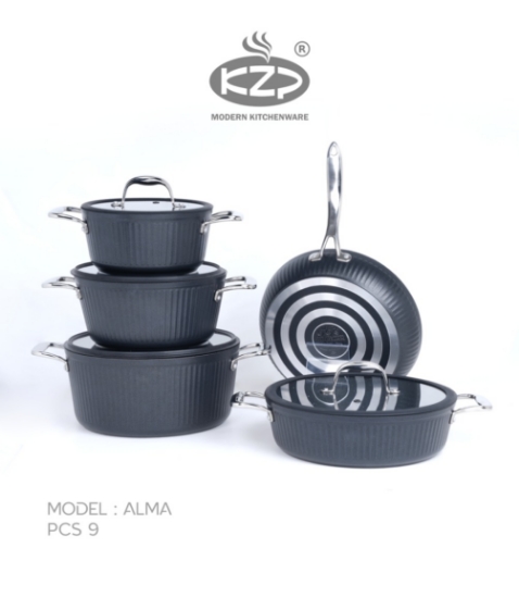 تصویر  سرویس قابلمه KZP کالکشن آلما ۹ پارچه درب سیلیکونی